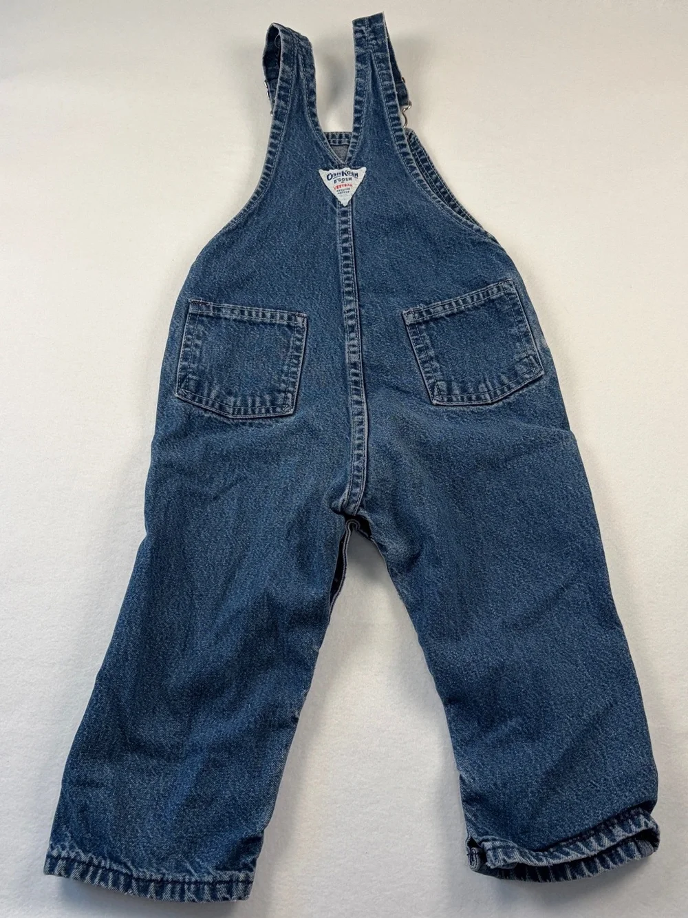 VTG Oshkosh B’Gosh Vestbak Solid Denim Blue Jean Overalls Made in‎ USA Unisex 3T
